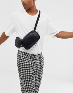 Сумка-кошелек на пояс из искусственной кожи с карманами и цепочкой ASOS DESIGN-Черный