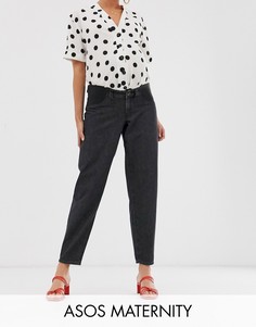 Мягкие черные выбеленные джинсы-галифе с хлястиками сзади ASOS DESIGN Maternity-Черный