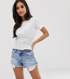 Футболка с присборенной отделкой на талии ASOS DESIGN Petite-Белый