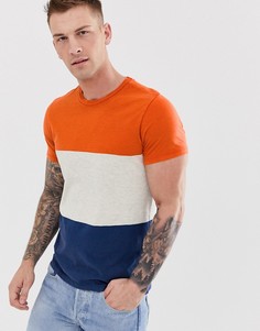 Футболка колор блок из органического хлопка Selected Homme-Оранжевый