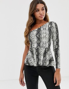 Топ на одно плечо с баской и змеиным принтом ASOS DESIGN-Мульти