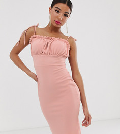 Розовое облегающее платье миди с завязками на плечах Missguided-Розовый