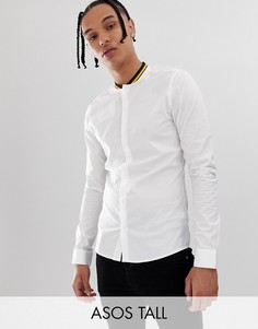 Белая приталенная рубашка с контрастным воротником в рубчик ASOS DESIGN Tall-Белый