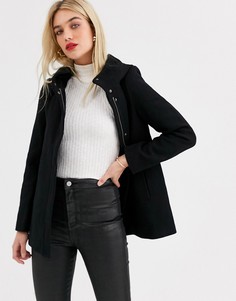 Пальто с капюшоном из ткани с добавлением шерсти Vero Moda-Черный