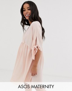 Свободное платье мини с запахом и завязками на рукавах ASOS DESIGN Maternity-Розовый