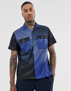 Нейлоновая oversize-рубашка с двумя карманами и вставками ASOS DESIGN-Темно-синий