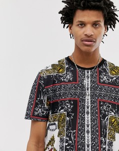 Свободная футболка с принтом в стиле барокко ASOS DESIGN-Черный