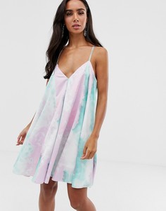 Атласное платье-трапеция мини с принтом тай-дай ASOS DESIGN-Мульти