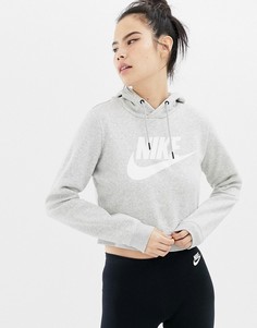 Серый укороченный худи с логотипом Nike Rally