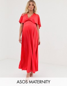 Плиссированное платье макси с кейпом ASOS DESIGN Maternity-Красный