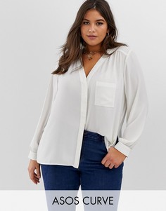 Блузка с длинными рукавами и карманом ASOS DESIGN Curve-Белый