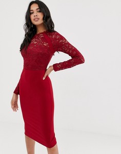 Кружевное платье с длинными рукавами Girl In Mind-Красный
