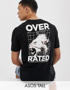 Свободная футболка из органического хлопка с принтом на спине ASOS DESIGN Tall-Черный
