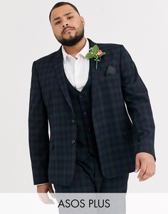 Темно-синий супероблегающий пиджак в клетку тартан ASOS DESIGN Plus