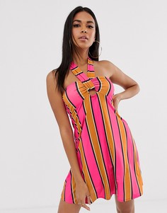 Трикотажный пляжный сарафан в разноцветную полоску с халтером ASOS DESIGN-Мульти