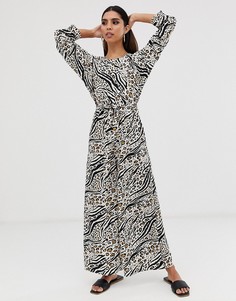 Комбинезон с леопардовым принтом, длинными рукавами и завязкой на талии ASOS DESIGN-Мульти