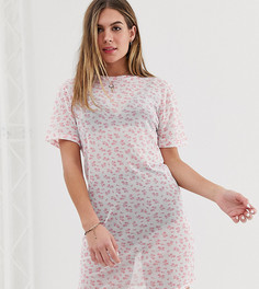 Сетчатое платье-футболка с цветочным принтом Wednesdays Girl-Кремовый