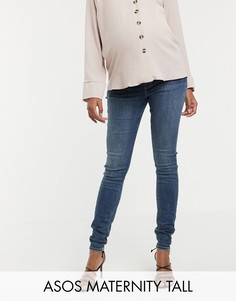 Джинсы скинни с завышенной талией и посадкой под животом ASOS DESIGN Maternity Tall Ridley-Синий