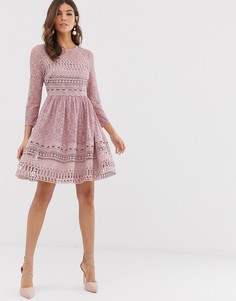 Короткое приталенное платье с кружевом ASOS DESIGN-Розовый