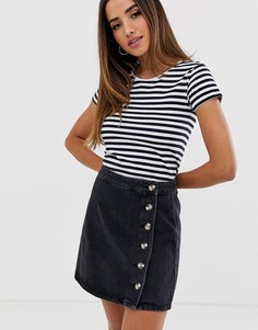 Черная джинсовая юбка с запахом и пуговицами сбоку ASOS DESIGN-Черный
