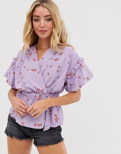 Топ с запахом, оборками и цветочным принтом ASOS DESIGN-Мульти