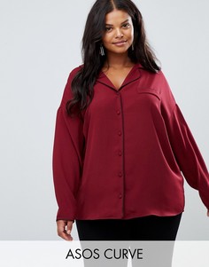 Пижамная рубашка с длинными рукавами и кантом ASOS DESIGN Curve-Красный