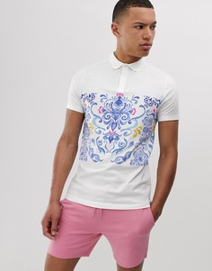 Поло из органического хлопка с мозаичным принтом ASOS DESIGN Tall-Белый
