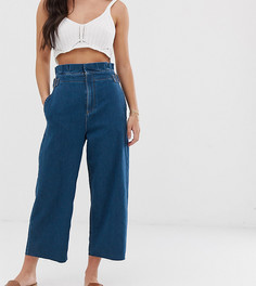 Широкие укороченные джинсы с присборенным поясом ASOS DESIGN Petite-Синий