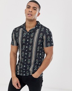 Поло с отложным воротником и сплошным принтом пейсли ASOS DESIGN-Черный