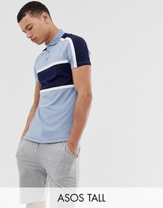Синяя облегающая эластичная футболка-поло с контрастными вставками ASOS DESIGN Tall-Синий