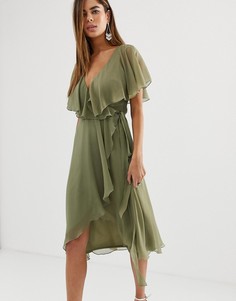 Платье миди с кейпом ASOS DESIGN-Зеленый