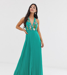 Платье макси с вышивкой и плиссированной юбкой ASOS DESIGN Petite-Мульти