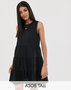 Свободное ярусное платье мини без рукавов ASOS DESIGN Tall-Черный