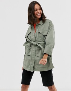 Куртка в стиле милитари с поясом Monki-Зеленый