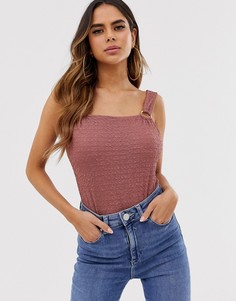 Боди из жатой ткани с квадратным вырезом и кольцом ASOS DESIGN-Коричневый