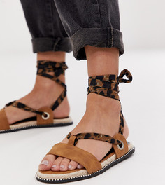 Светло-коричневые сандалии с леопардовым принтом на завязках Miss Selfridge-Мульти