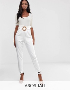 Брюки с присборенной талией и поясом из ротанга ASOS DESIGN Tall-Белый