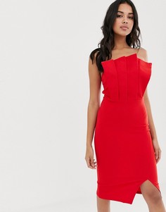 Платье-бандо миди с отделкой в виде веера Girl In Mind-Красный