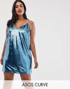 Платье мини с пайетками ASOS DESIGN Curve-Синий