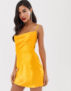 Блестящее атласное платье-комбинация мини со шнуровкой на спине ASOS DESIGN-Оранжевый