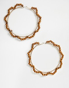 Большие золотистые серьги-кольца с деревянными бусинами ASOS DESIGN-Золотой