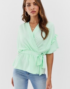 Топ с запахом и оборками ASOS DESIGN-Зеленый