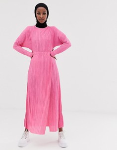 Плиссированное платье макси с драпировкой на поясе ASOS DESIGN-Розовый