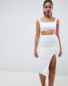 Платье миди с квадратным вырезом и отделкой ASOS DESIGN-Белый