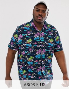 Oversize-рубашка с отложным воротником и пальмовым принтом ASOS DESIGN Plus-Черный