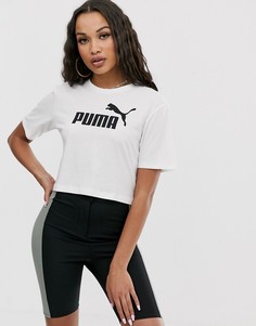 Белая короткая футболка с логотипом Puma Essentials-Белый