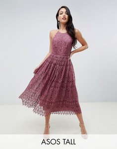 Кружевное платье миди для выпускного с фигурными краями ASOS DESIGN Tall-Фиолетовый