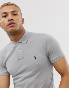 Облегающее серое поло из пике с логотипом Polo Ralph Lauren-Серый