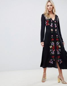 Платье макси с вышивкой ASOS DESIGN-Черный