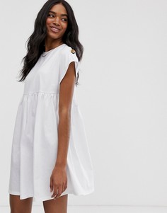 Свободное платье мини с пуговицами на рукавах ASOS DESIGN-Белый
